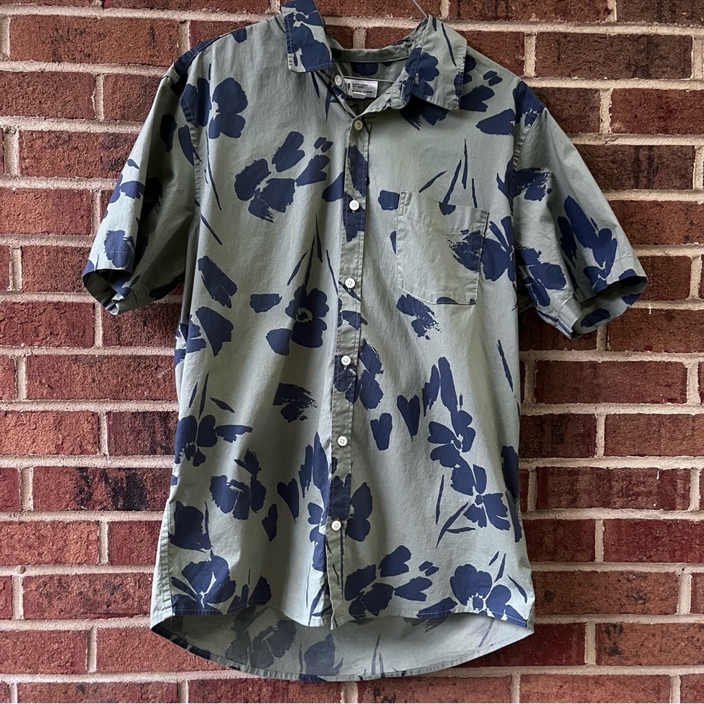 GAP Blue and Green Floral Slim Fit Stretch Casual Button Down Shirt Men’s L